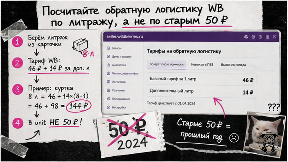 Схема расчёта обратной логистики WB по литражу вместо старых 50 ₽