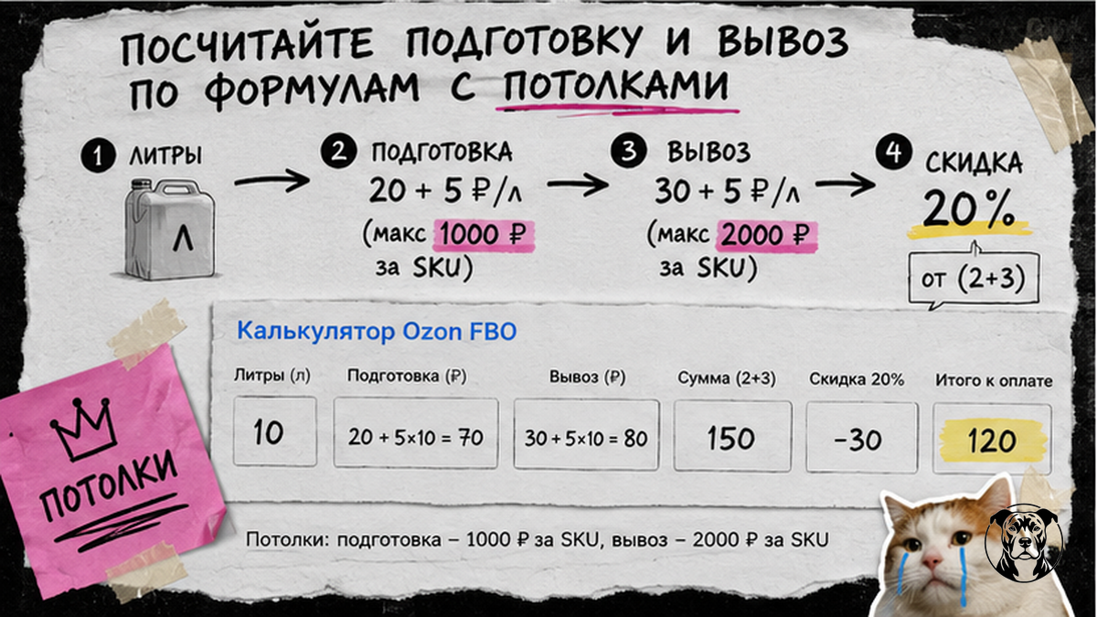 Схема формул подготовки и вывоза Ozon FBO с потолками 1000 и 2000 ₽