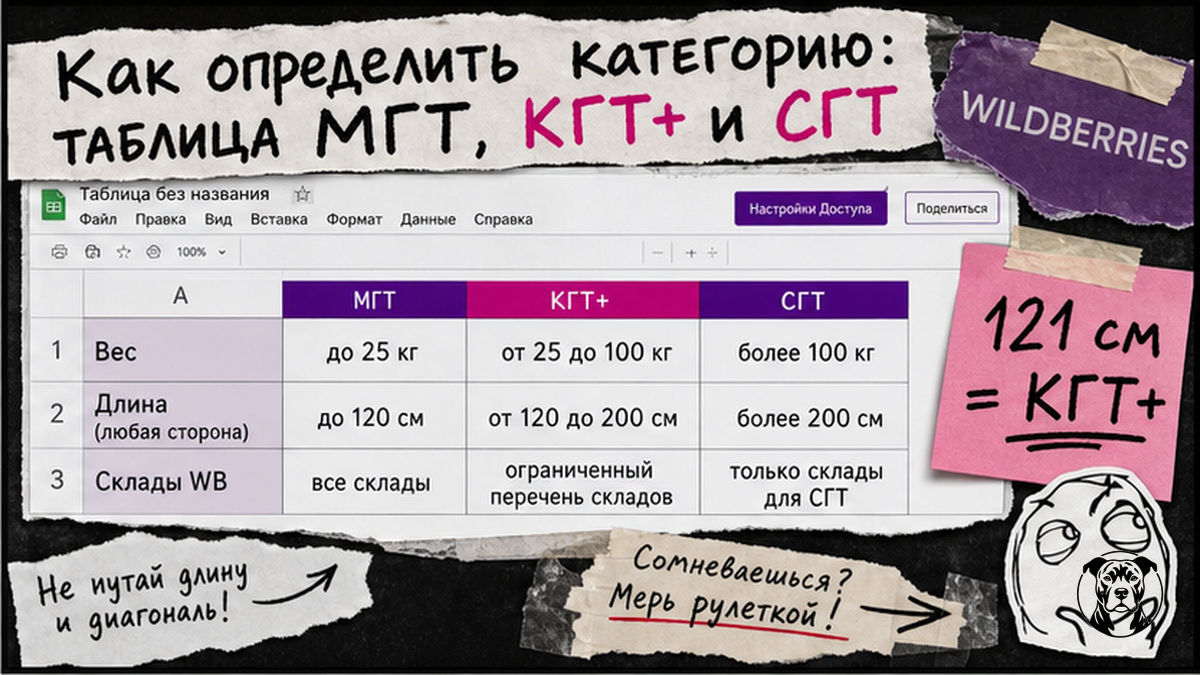 Таблица классификации WB: МГТ, КГТ+ и СГТ — параметры веса и размеров