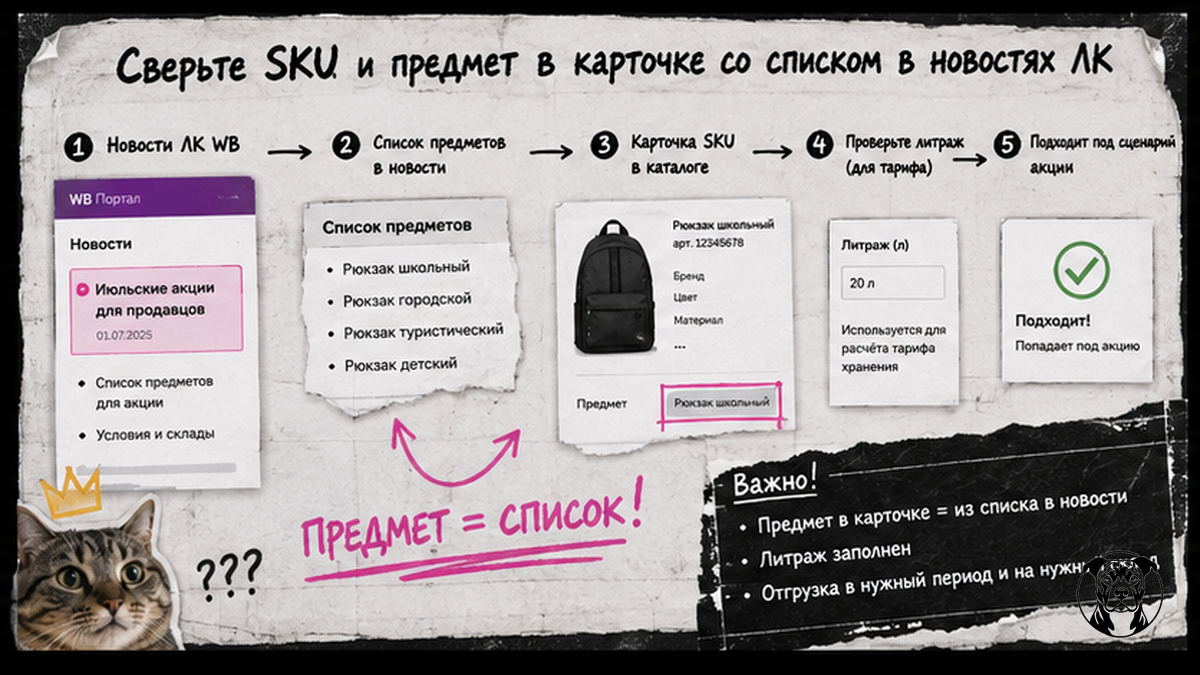 Схема проверки SKU и предмета в карточке по спискам акции WB в ЛК