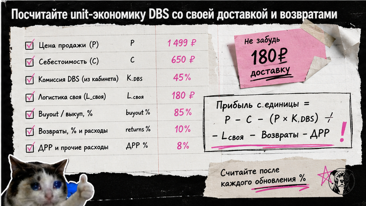 Чеклист расчёта unit-экономики DBS со своей доставкой и возвратами
