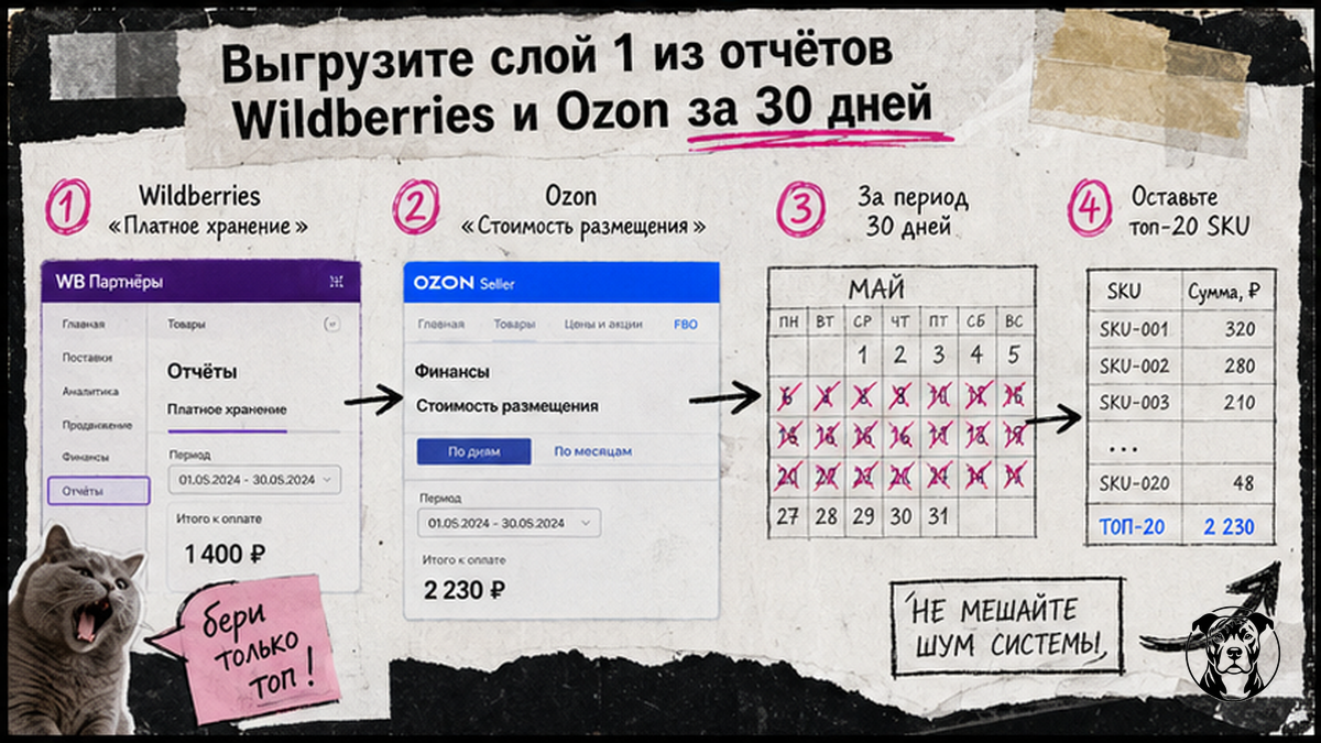 Схема выгрузки слоя 1 из отчётов WB и Ozon за 30 дней