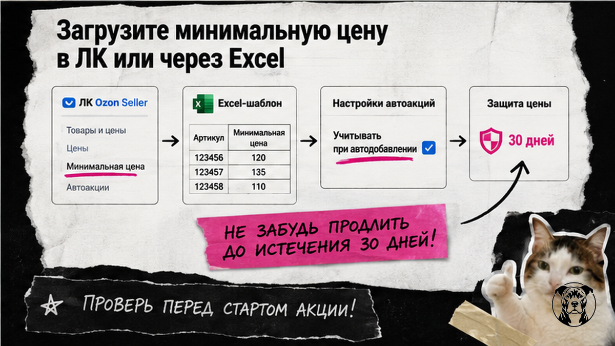 Чеклист установки минимальной цены в Ozon Seller через ЛК и Excel