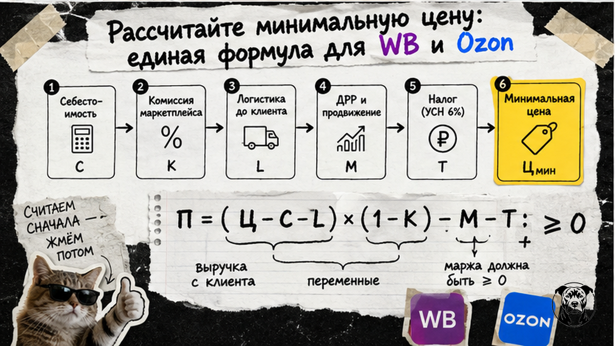 Схема расчёта минимальной цены и прибыли для WB и Ozon