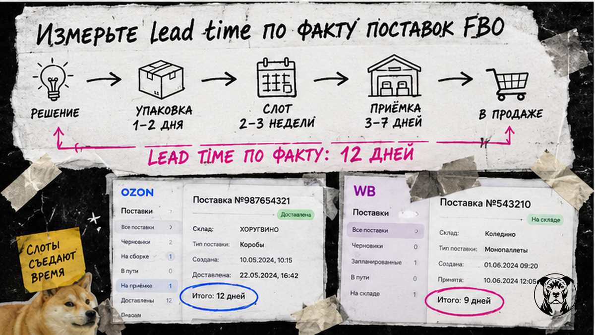 Инфографика lead time FBO: от решения о подсорте до доступности на складе