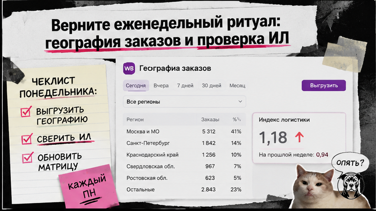 Чеклист еженедельного ритуала: география заказов WB и проверка индекса локализации