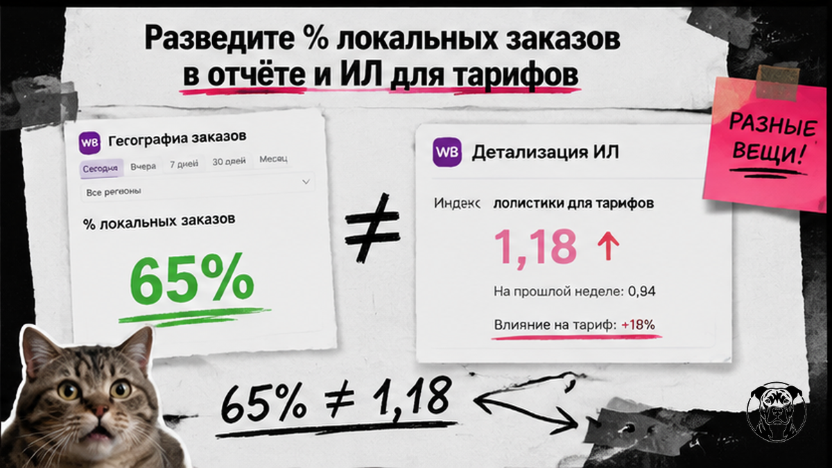 Сравнение процента локальных заказов в отчёте и индекса локализации для тарифов WB