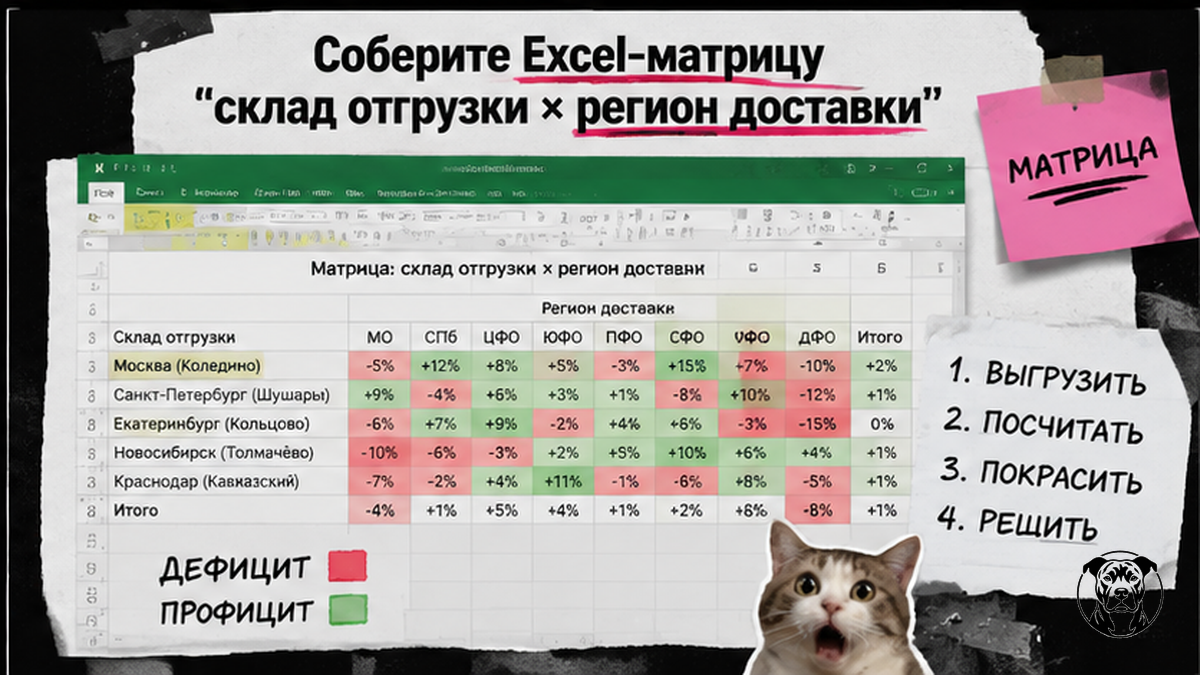 Workflow Excel-матрицы склад отгрузки × регион доставки для плана поставок WB