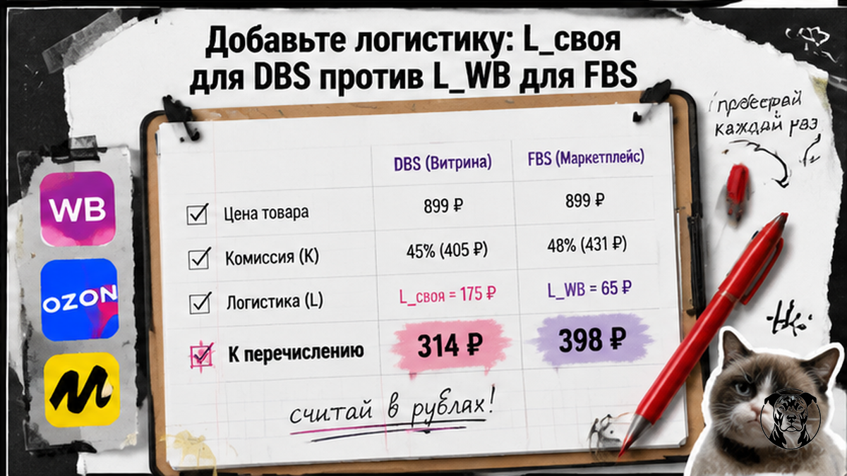 Чеклист сравнения логистики L_своя для DBS и L_WB для FBS в рублях