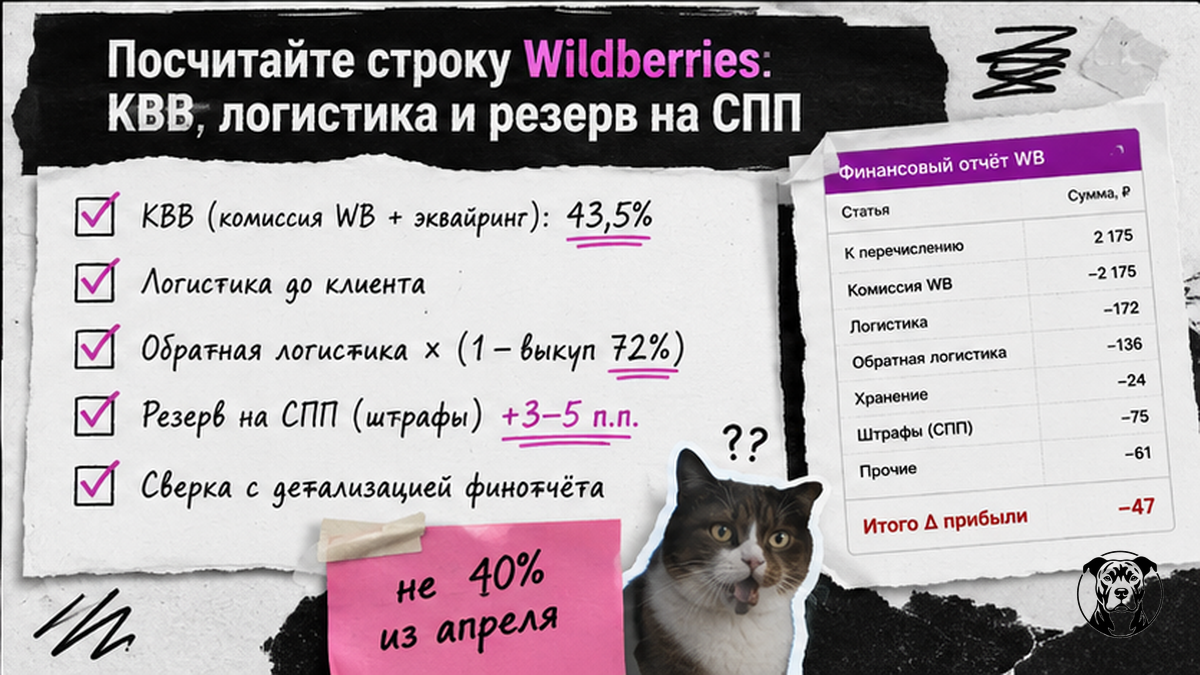 Чеклист расчёта строки Wildberries: КВВ, логистика, резерв на СПП