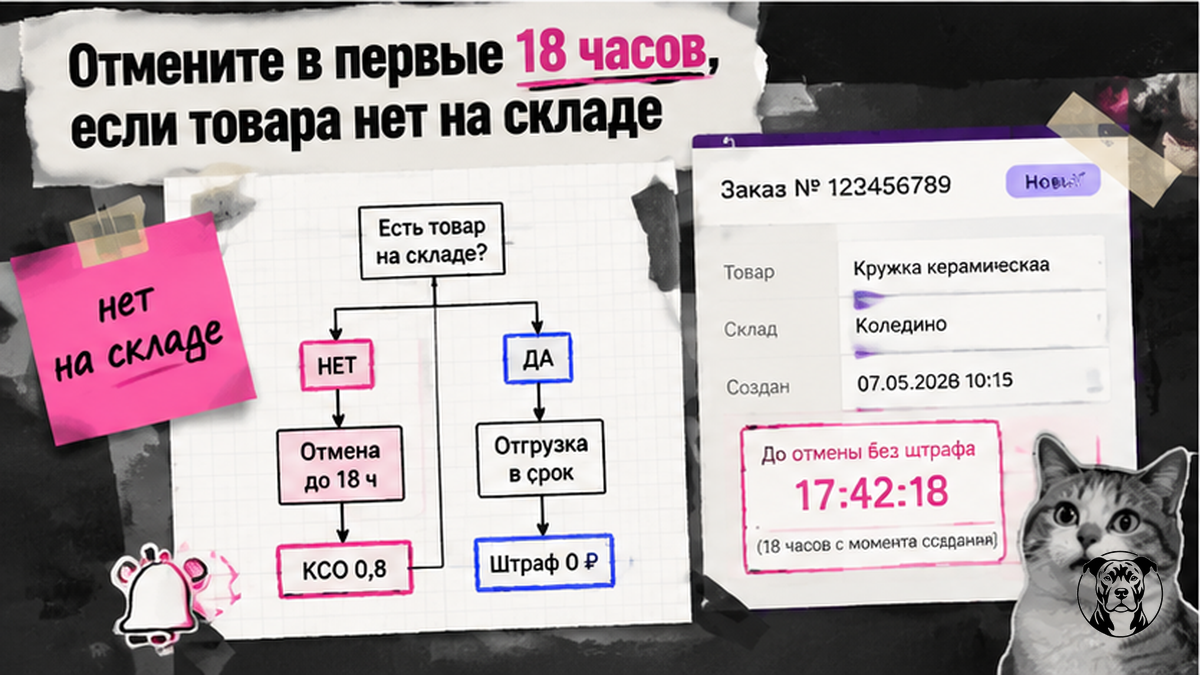 Схема: отмена FBS в первые 18 часов при отсутствии товара на складе