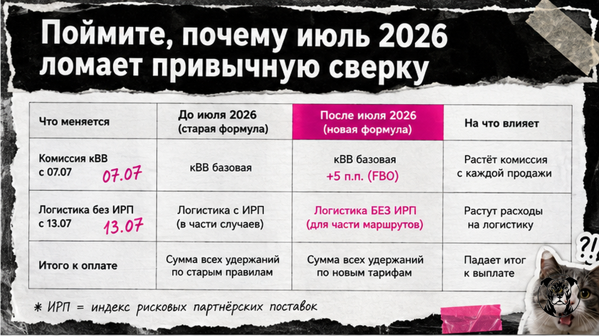 Таблица: почему июль 2026 ломает сверку unit-экономики с отчётом WB
