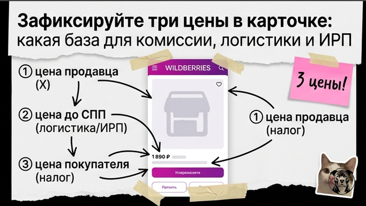 Схема трёх цен в карточке WB: база для комиссии, логистики и ИРП