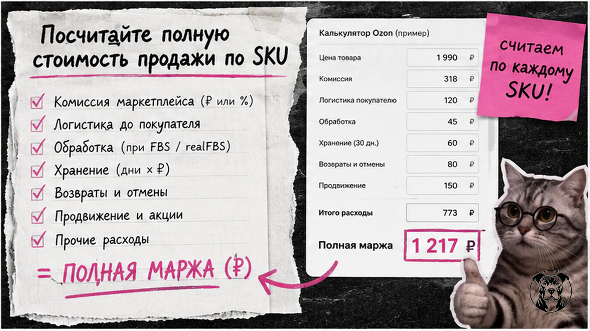 Чеклист расчёта полной стоимости продажи по SKU на Ozon