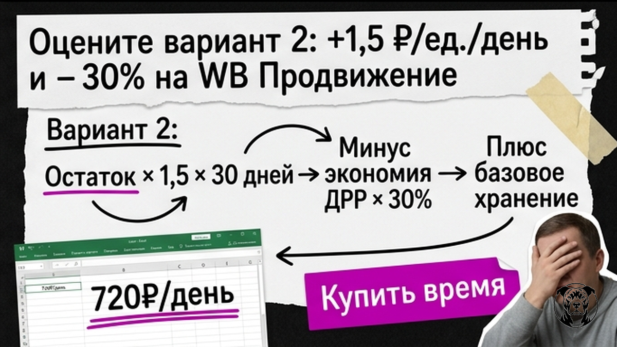 Схема расчёта варианта 2: доплата за хранение и скидка на WB Продвижение
