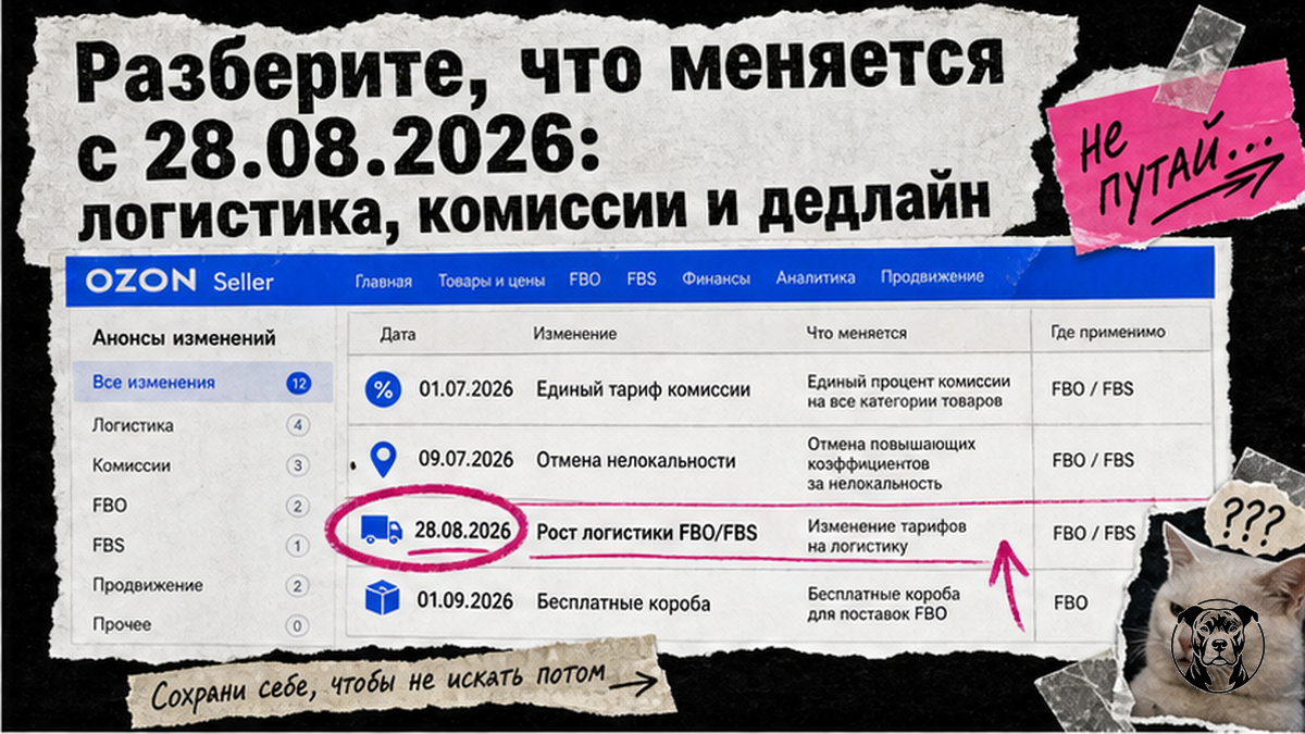 Таблица изменений тарифов Ozon: логистика, комиссии и дедлайн 28.08.2026