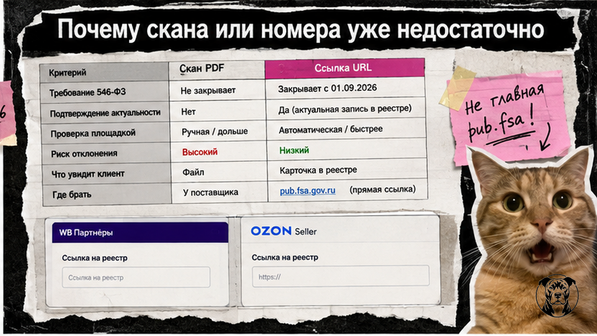 Таблица: чем скан PDF отличается от прямой ссылки на реестр ФСА для карточки WB и Ozon