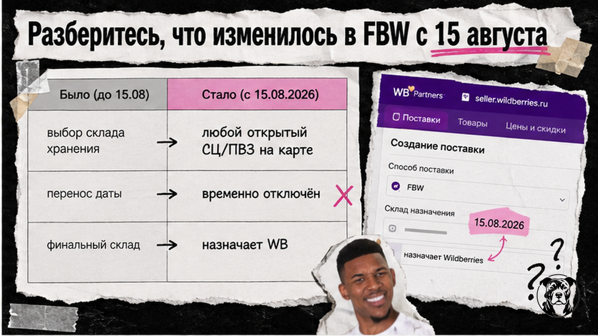 Сравнительная таблица изменений FBW Wildberries с 15 августа 2026: отгрузка через СЦ, без выбора склада хранения