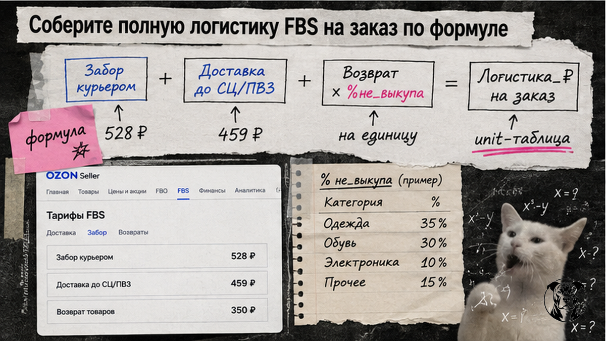 Схема формулы полной логистики FBS: забор, доставка и возврат на заказ