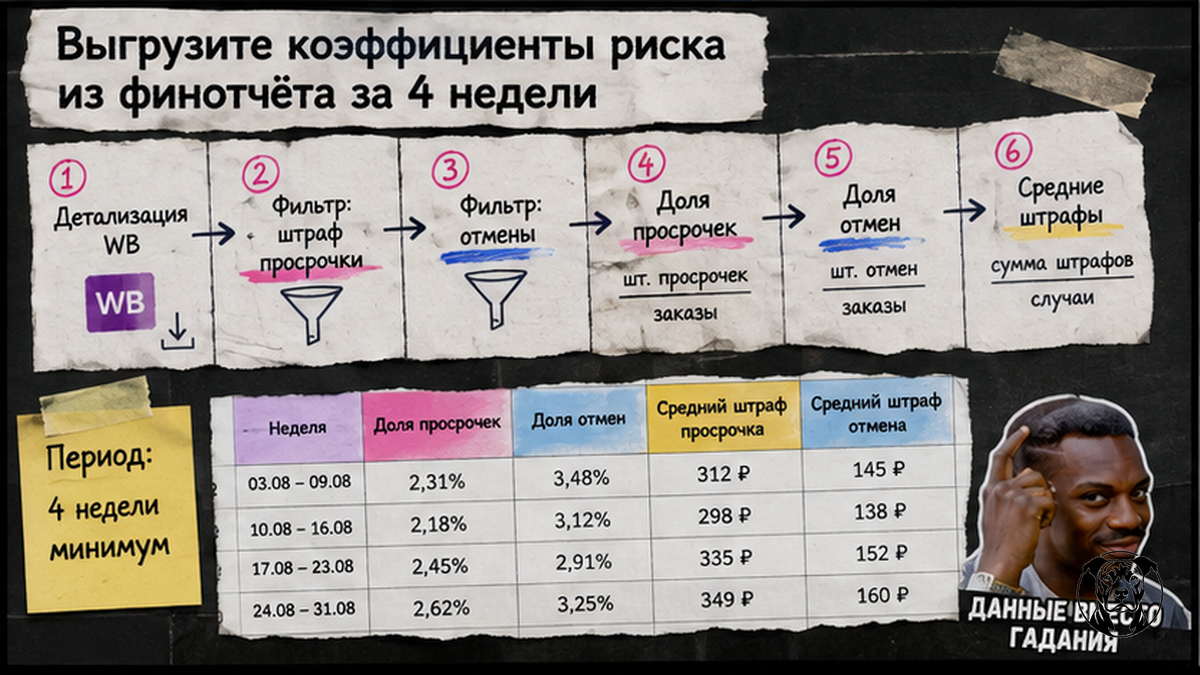 Схема выгрузки коэффициентов риска из финотчёта WB за 4 недели для unit-таблицы