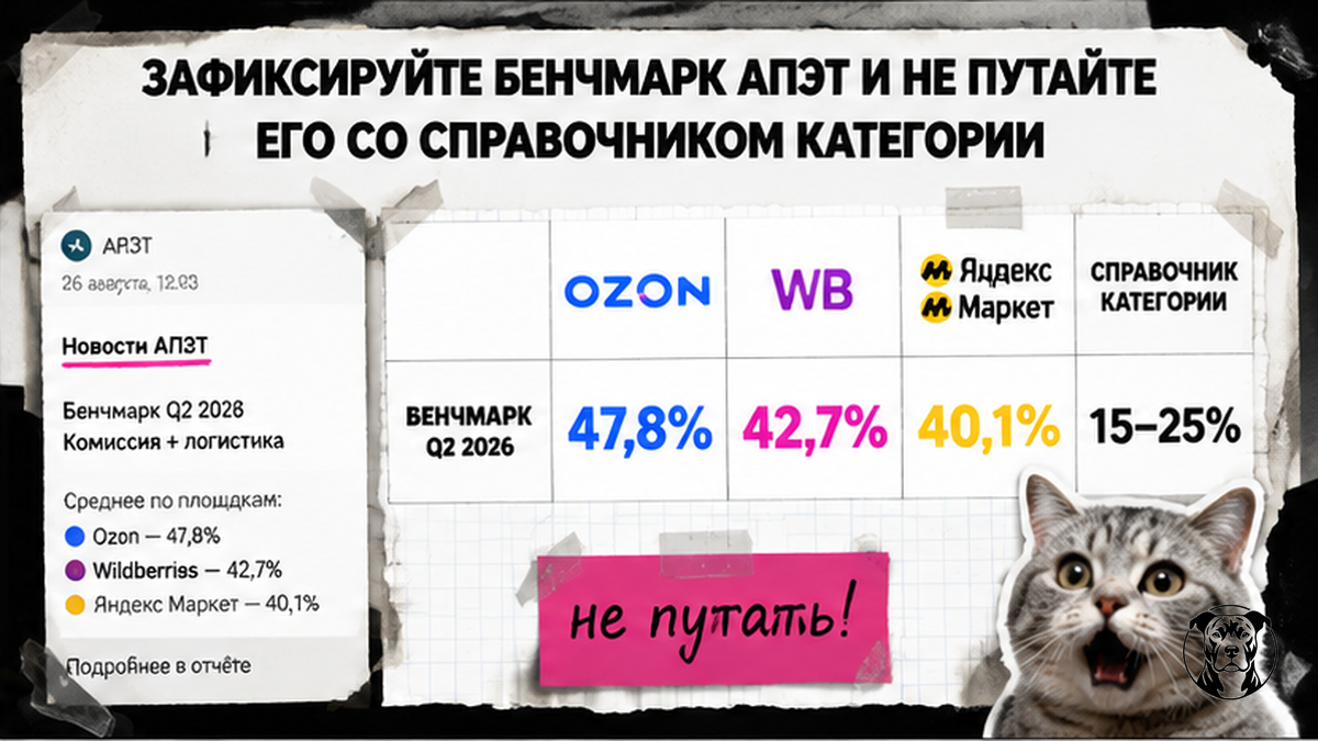 Сравнение бенчмарка АПЭТ и справочника категории по площадкам WB/Ozon/ЯМ