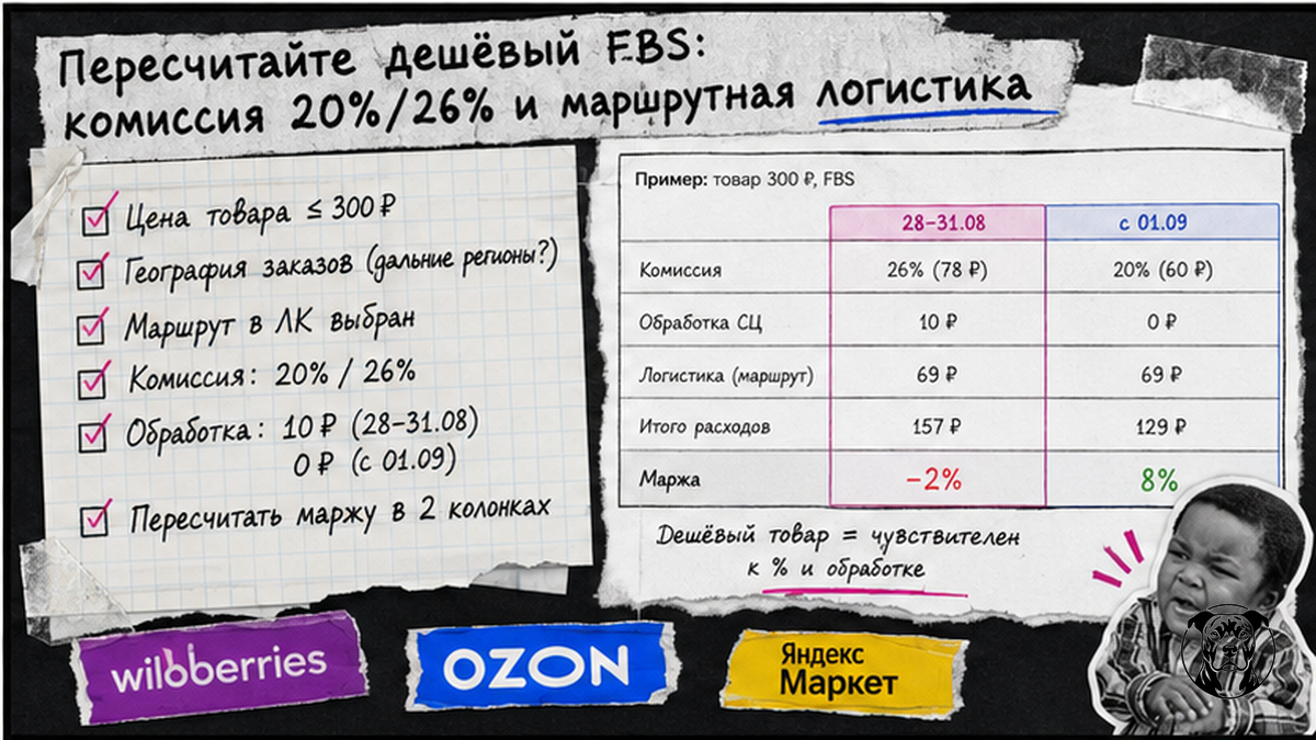 Чеклист пересчёта дешёвого FBS: комиссия и маршрутная логистика