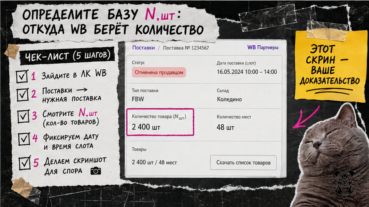 Чеклист: как определить базу N_шт для расчёта штрафа WB