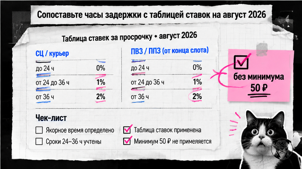 Чеклист таблицы ставок штрафа Ozon FBS на август 2026