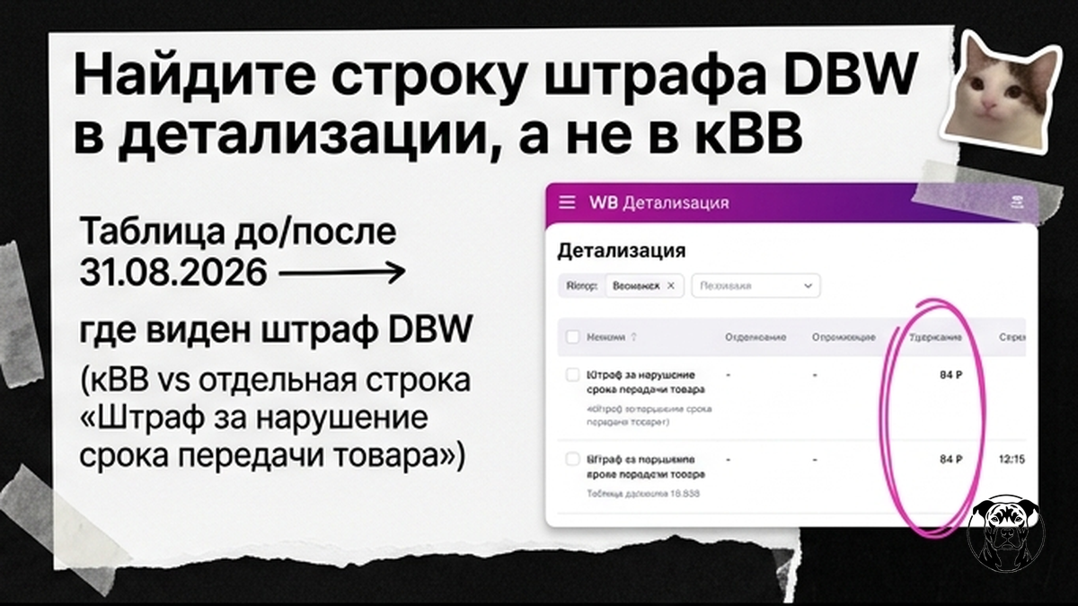 Таблица сравнения: где искать штраф DBW в детализации WB до и после 31 августа 2026