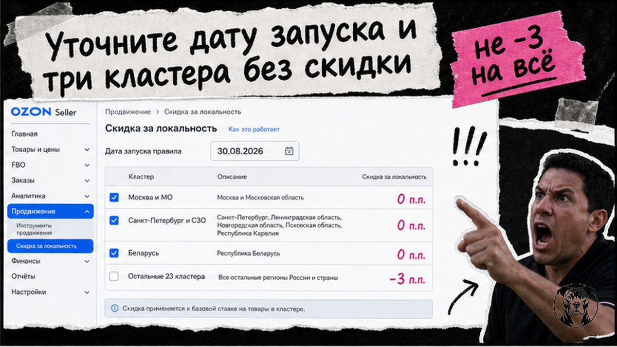 Таблица кластеров Ozon без скидки за локальность с 30 августа 2026