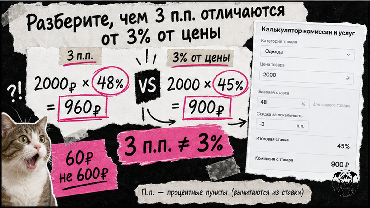 Схема: 3 процентных пункта комиссии Ozon vs 3% от цены товара