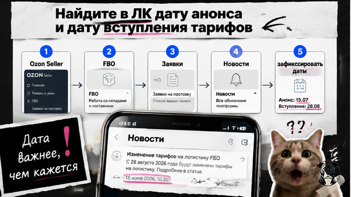 Схема: как найти дату анонса и вступления тарифов в ЛК Ozon