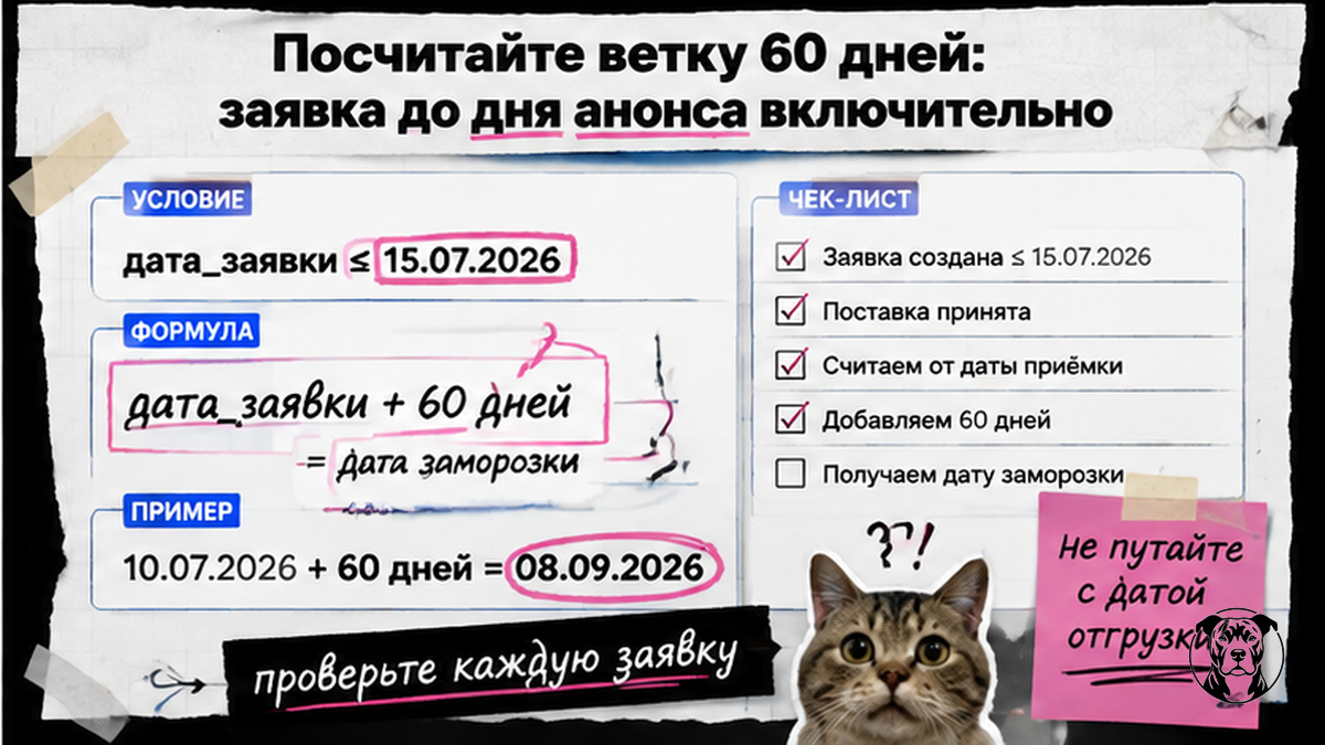 Чеклист расчёта ветки 60 дней заморозки Ozon FBO