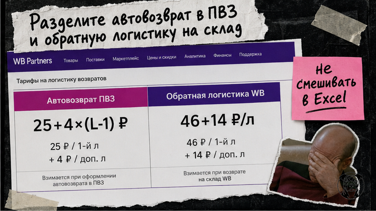Таблица: автовозврат FBS в ПВЗ vs обратная логистика на склад WB — разные тарифы и маршруты