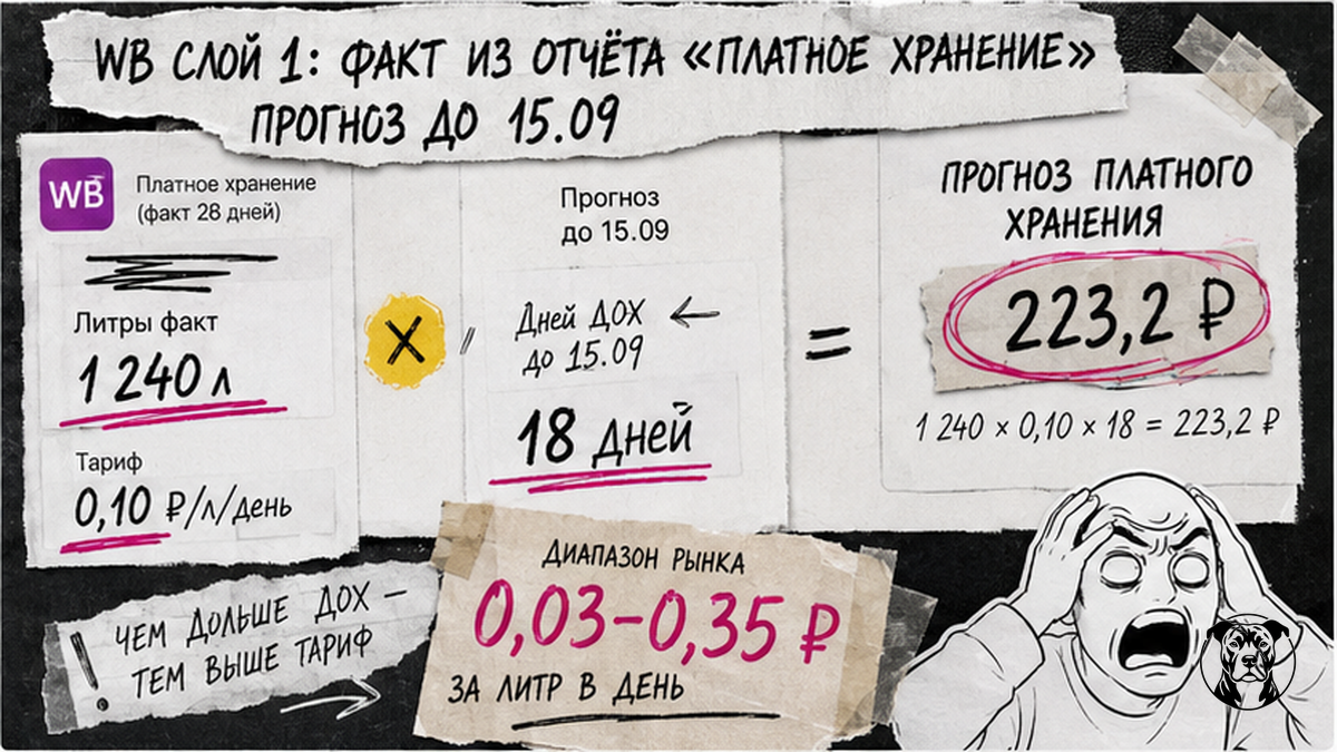 Инфографика: слой 1 хранения WB — факт и прогноз до 15.09