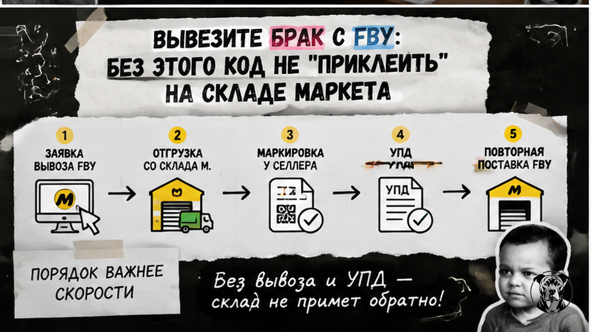 Схема workflow: вывоз брака с FBY и повторная поставка с маркировкой