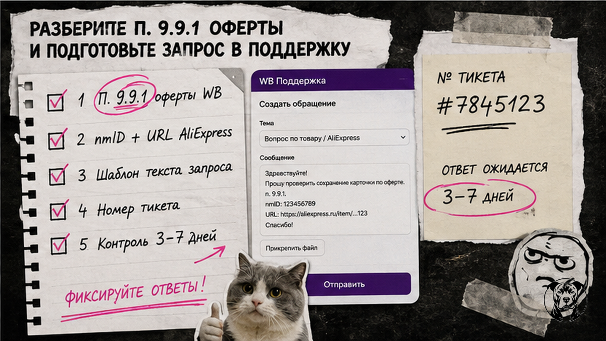 Чеклист запроса в поддержку WB по п. 9.9.1 для удаления карточек с AliExpress