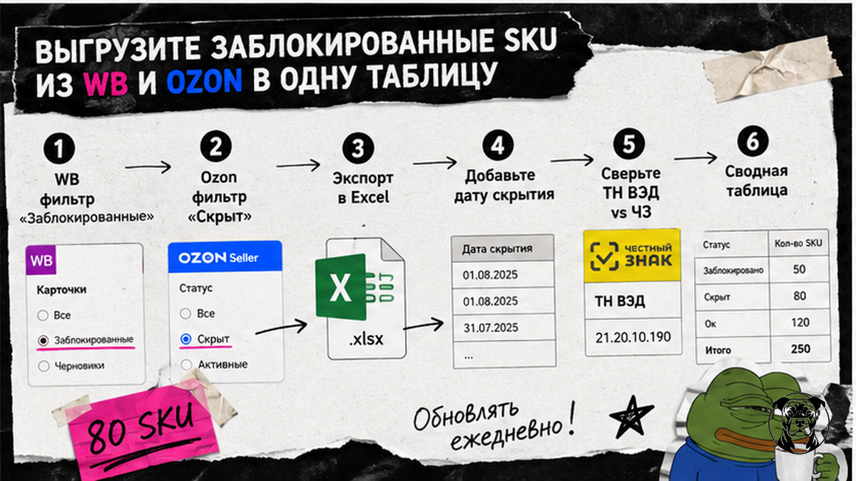 Workflow выгрузки скрытых SKU из Wildberries и Ozon в одну Excel-таблицу