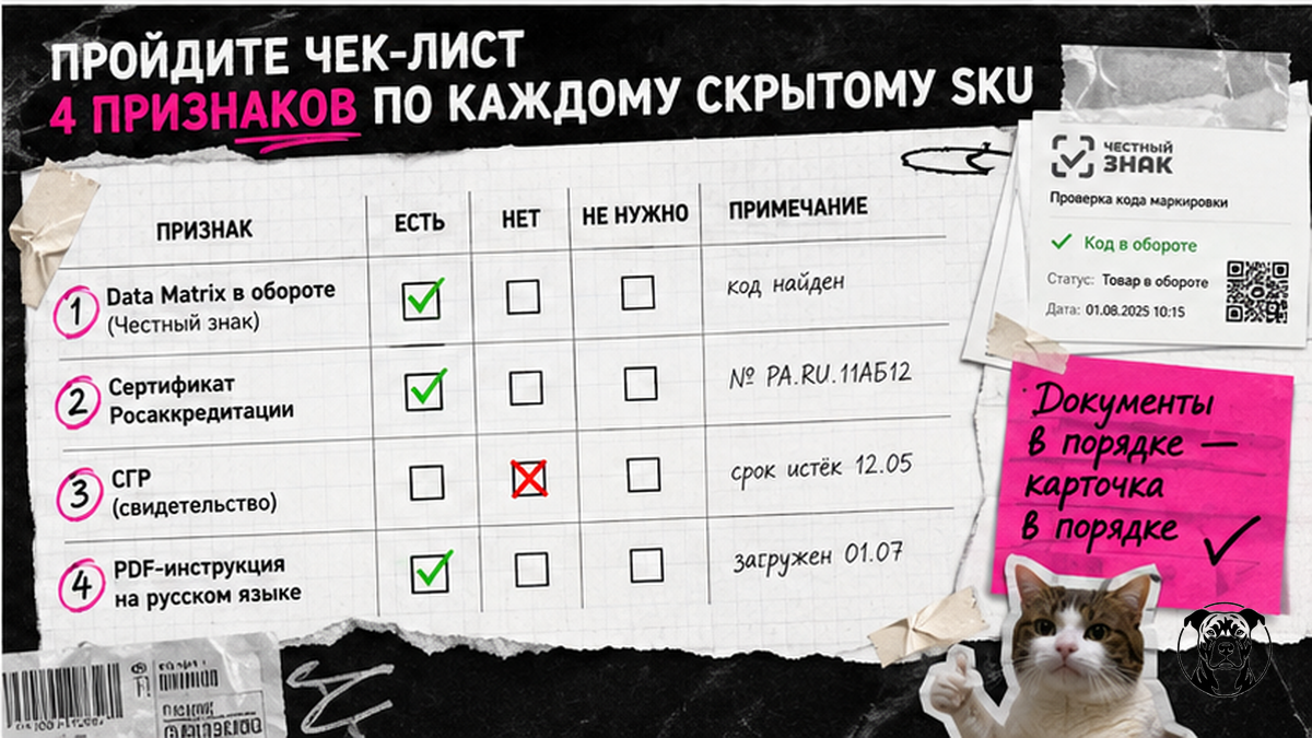 Чек-лист 4 признаков блокировки: Data Matrix, сертификат, СГР, инструкция на русском