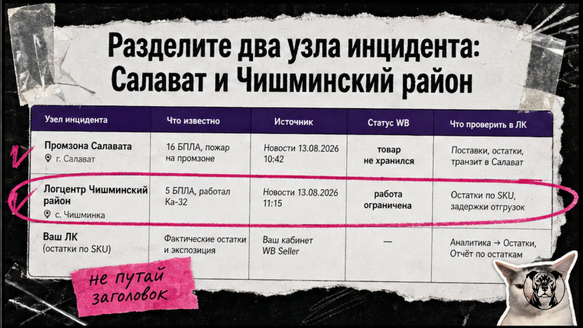 Таблица: два узла инцидента WB в Башкирии — Салават и Чишминский район — что делать селлеру