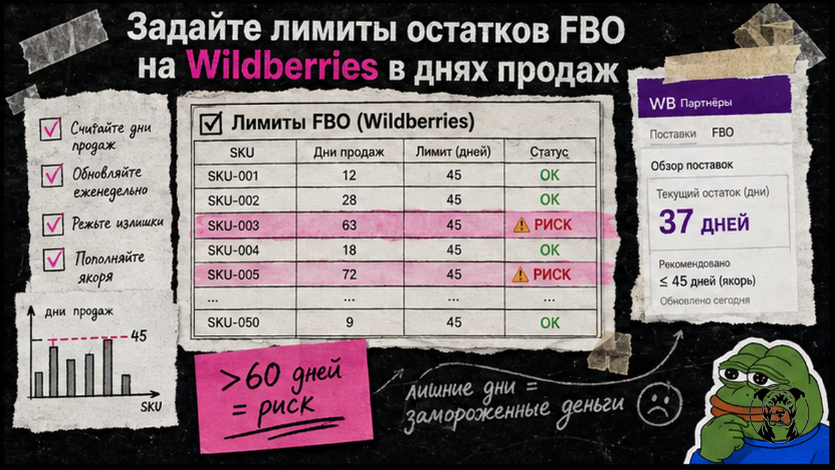 Чеклист лимитов остатков FBO Wildberries в днях продаж по SKU