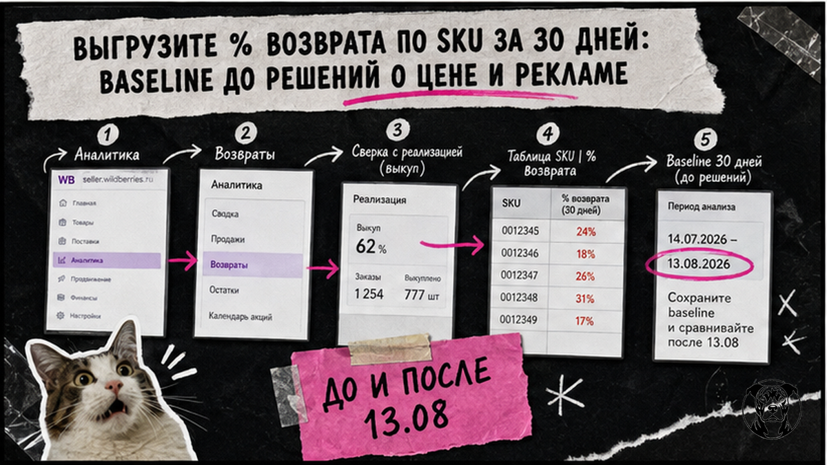 Workflow выгрузки процента возврата по SKU в кабинете Wildberries за 30 дней