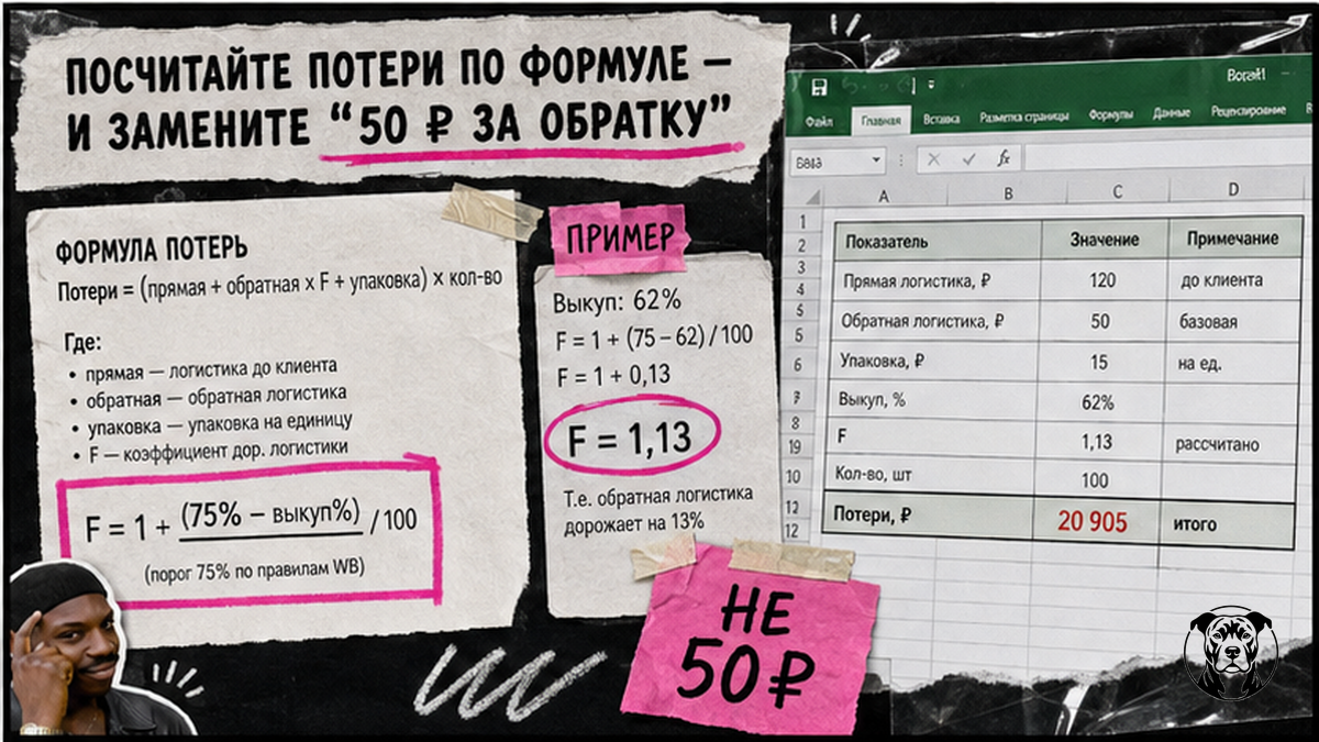 Формула потерь на возврат Wildberries: литраж, коэффициент F и замена устаревших 50 рублей за обратку