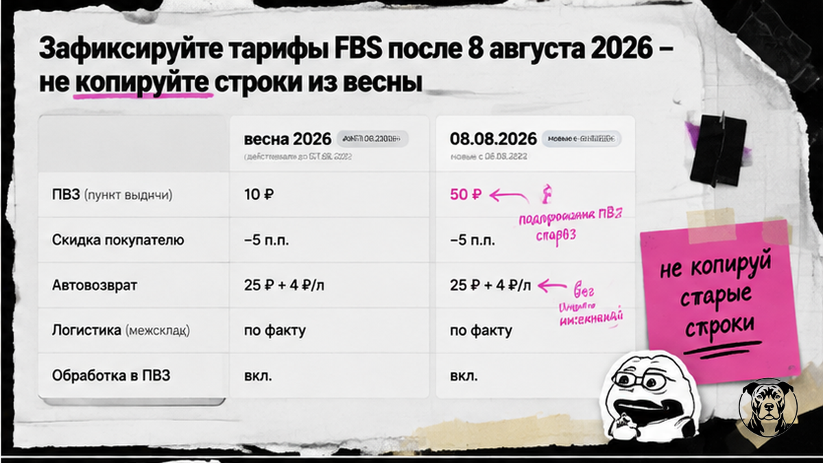 Сравнительная таблица тарифов FBS: весна vs 8 августа 2026