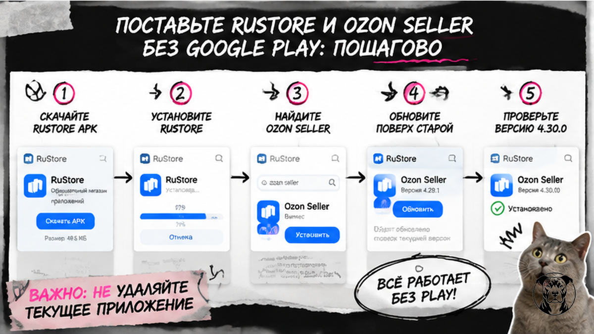 Пошаговая схема установки Ozon Seller через RuStore без Google Play