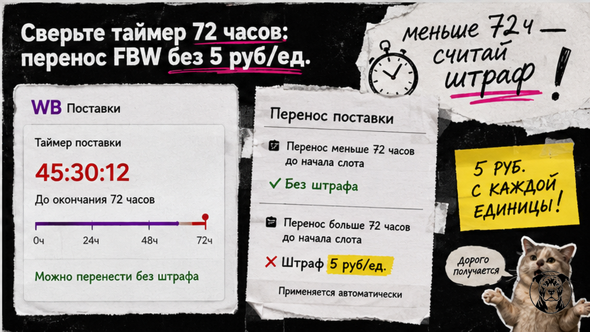Чеклист проверки таймера 72 часов для переноса FBW без штрафа 5 руб/ед.