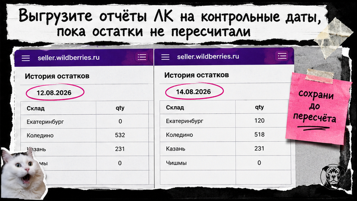 Таблица контрольных дат выгрузки остатков WB: срез накануне атаки и на следующий день