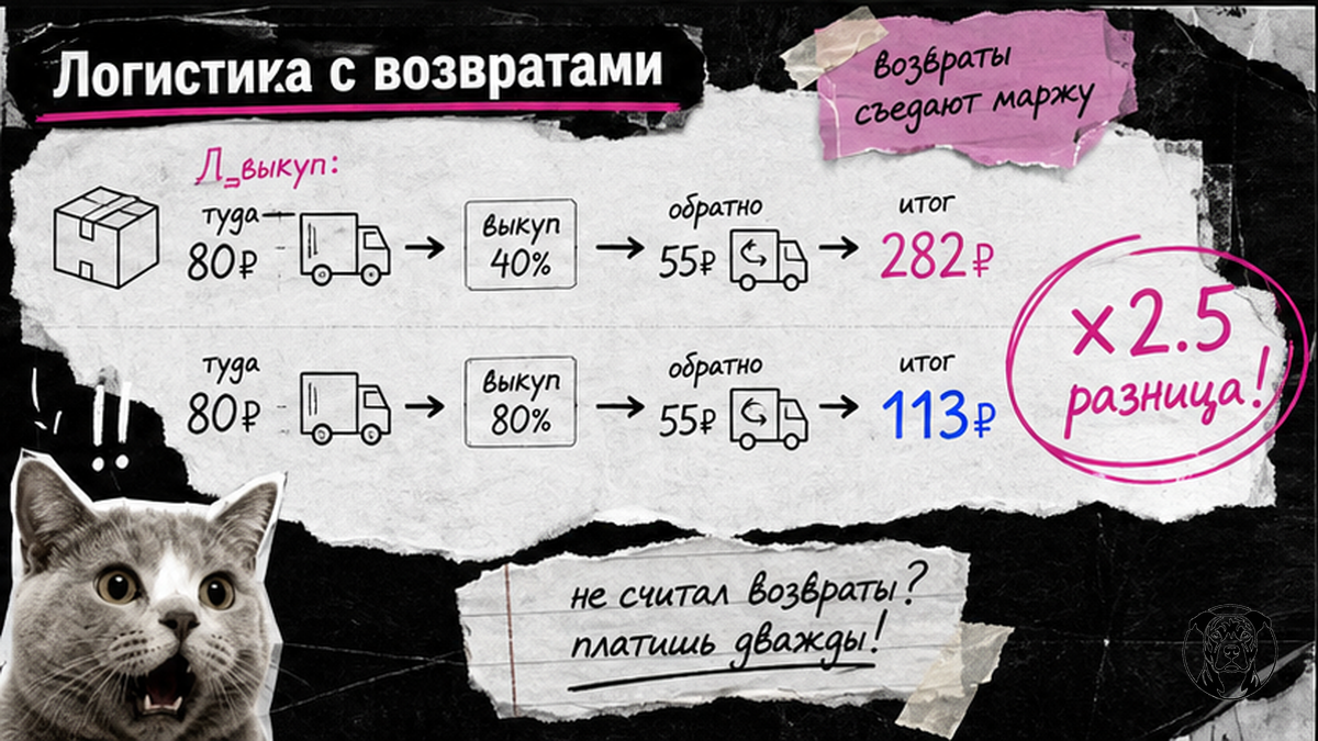Схема расчёта эффективной логистики с учётом процента выкупа на WB и Ozon