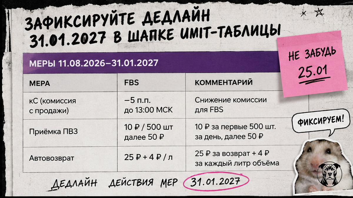 Таблица мер поддержки FBS Wildberries с дедлайном 31.01.2027 в шапке unit-экономики