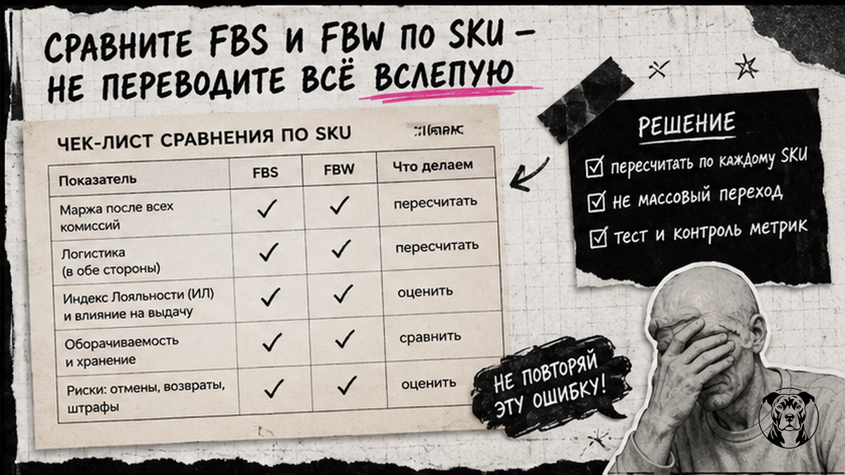 Чеклист сравнения FBS и FBW по каждому SKU перед массовым переходом